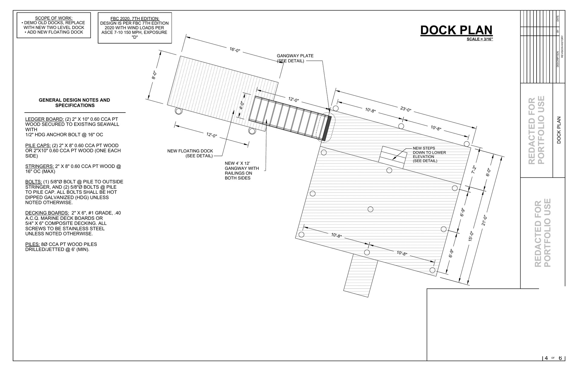 Two-level fixed dock, floating dock and gangway plan