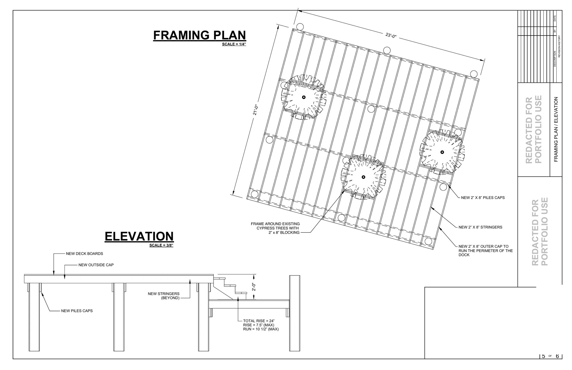 Dock framing around existing cypress trees