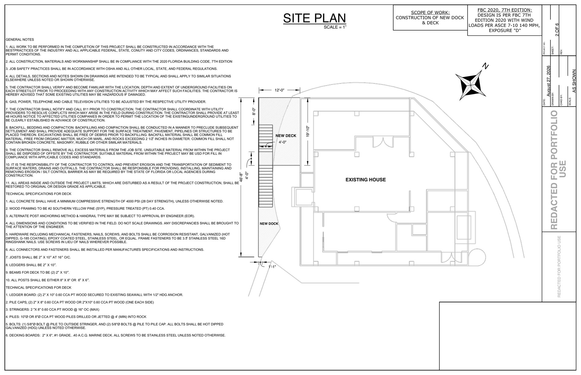 Redacted site plan for second-level deck and dock construction